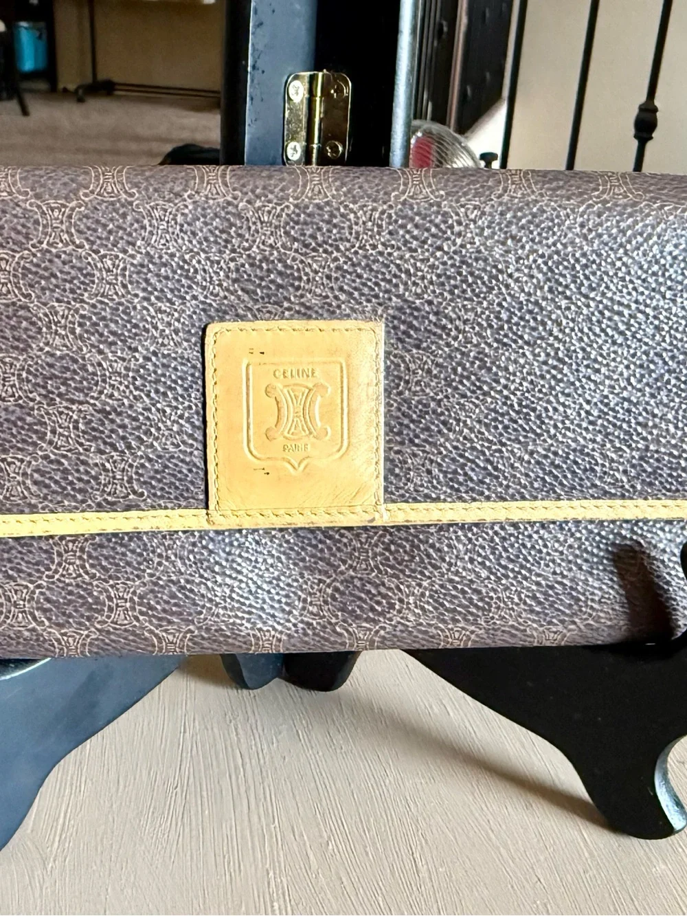 Vintage Celine Brown Monogram Canvas with tan trim long wallet.